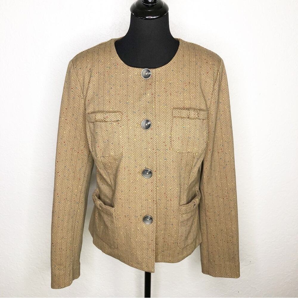 Cabi Penny Herringbone Fleck brown button front blazer jacket size Large #3170 - Picture 2 of 16